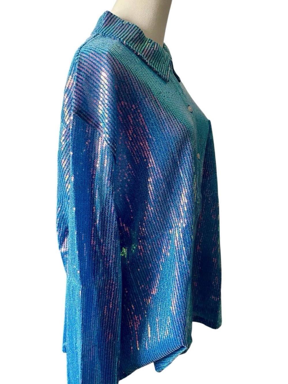 POL Sequin Long Sleeve Top – Blue Ocean (Large) New - Picture 3 of 11